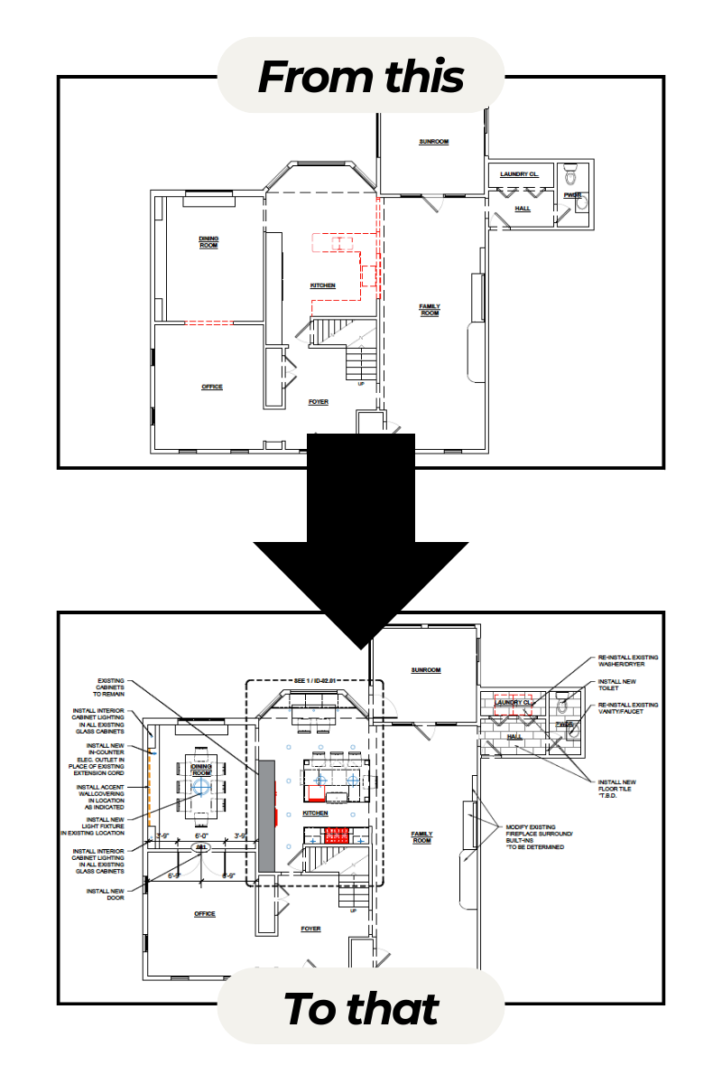 existing floor plan to new floor plan