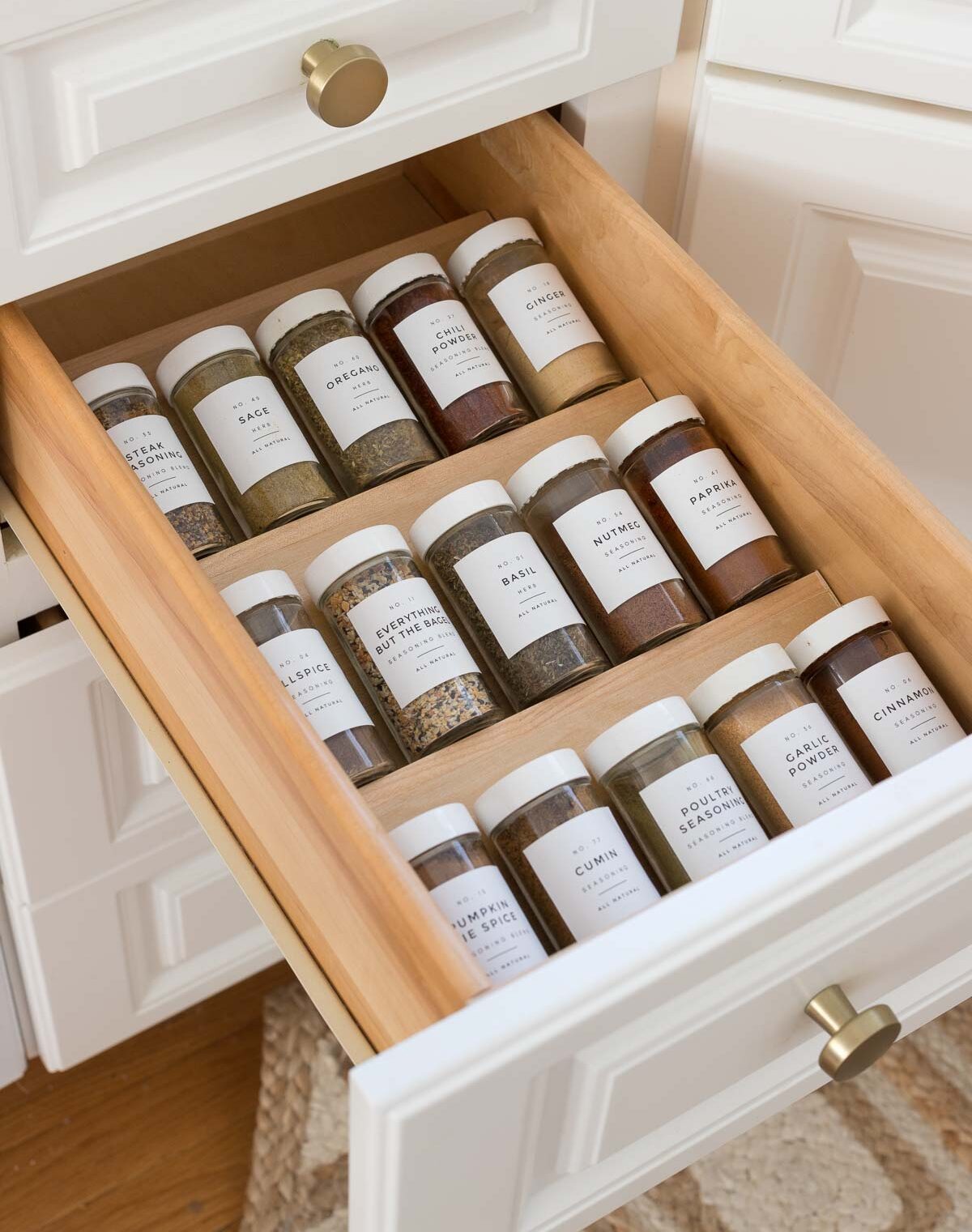 custom spice rack in kitchen cabinet drawer