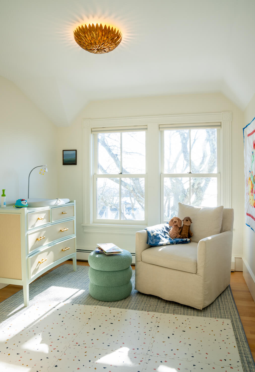 large windows, gliding char, changing table